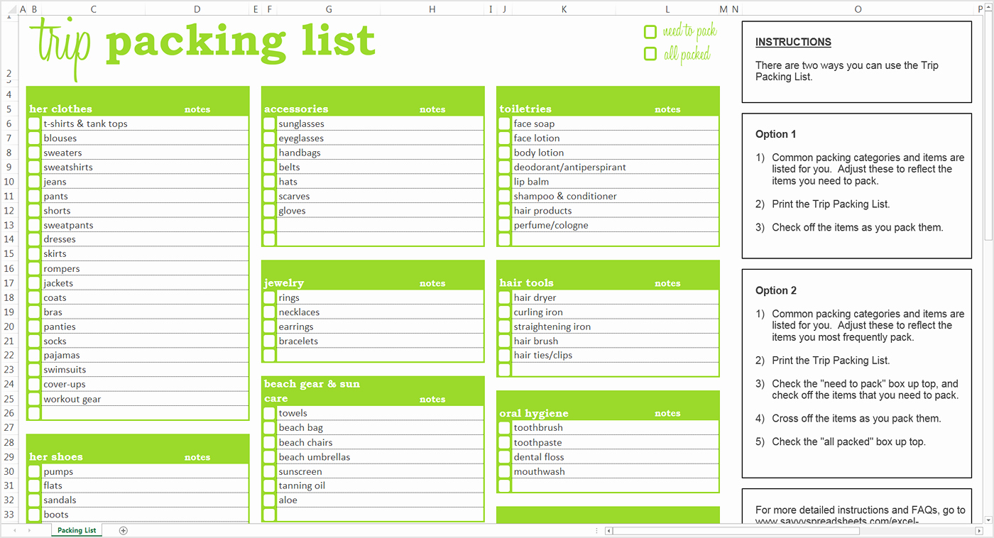To Do List Templates Excel Luxury Packing List Template