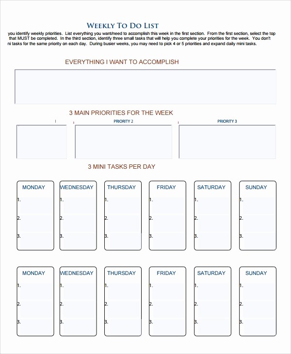 To Do List Weekly Template Elegant 9 Weekly to Do List Templates
