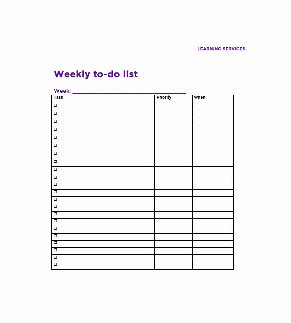 To Do List Weekly Template Fresh Weekly to Do List Template 6 Free Word Excel Pdf