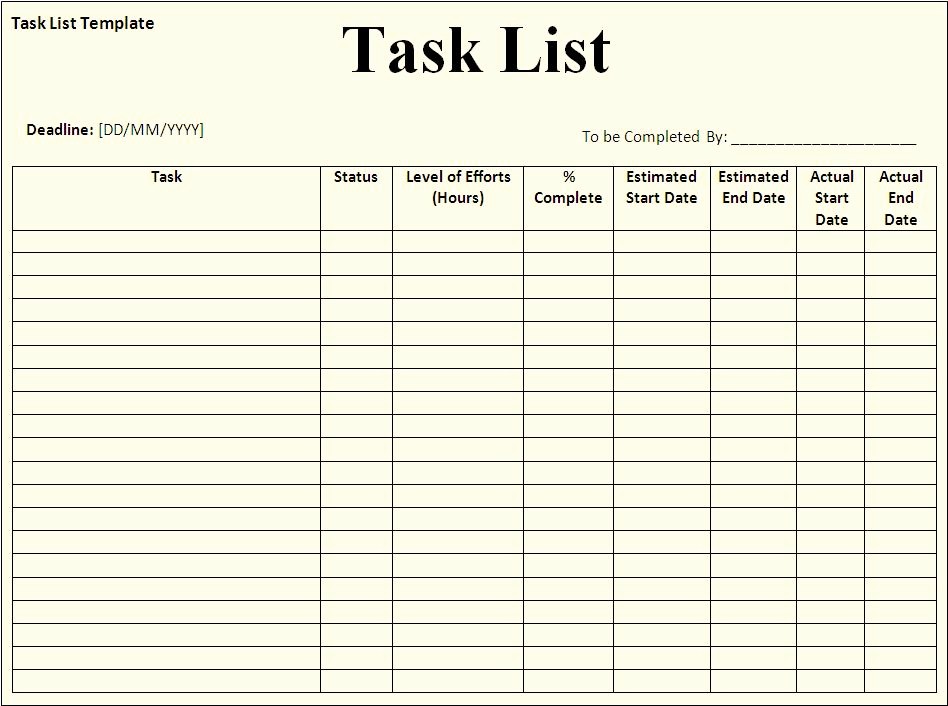 To Do Task List Template Lovely Task List Template Free formats Excel Word
