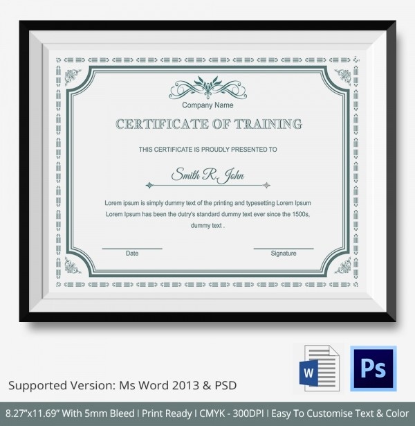 Training Certificates Templates Free Download Elegant Training Certificate Template 21 Free Word Pdf Psd