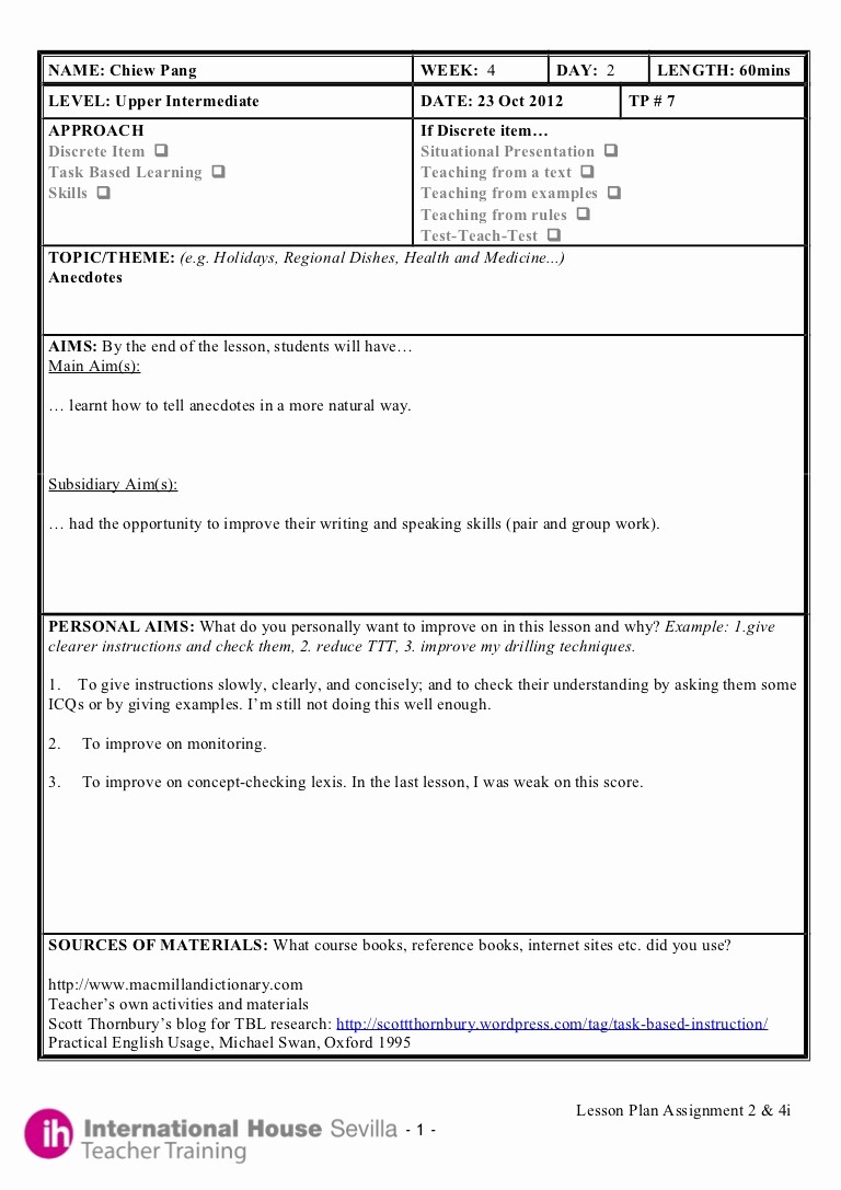 Training Lesson Plan Template Word Awesome Example Of A Celta Lesson Plan