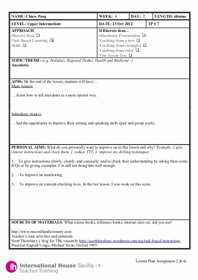 Training Lesson Plan Template Word Best Of Example Of A Celta Lesson Plan