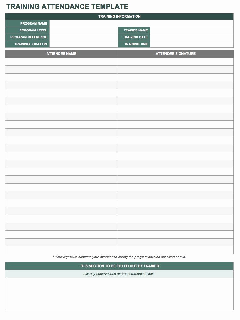 Training Sign In Sheet Excel Awesome Free attendance Spreadsheets and Templates