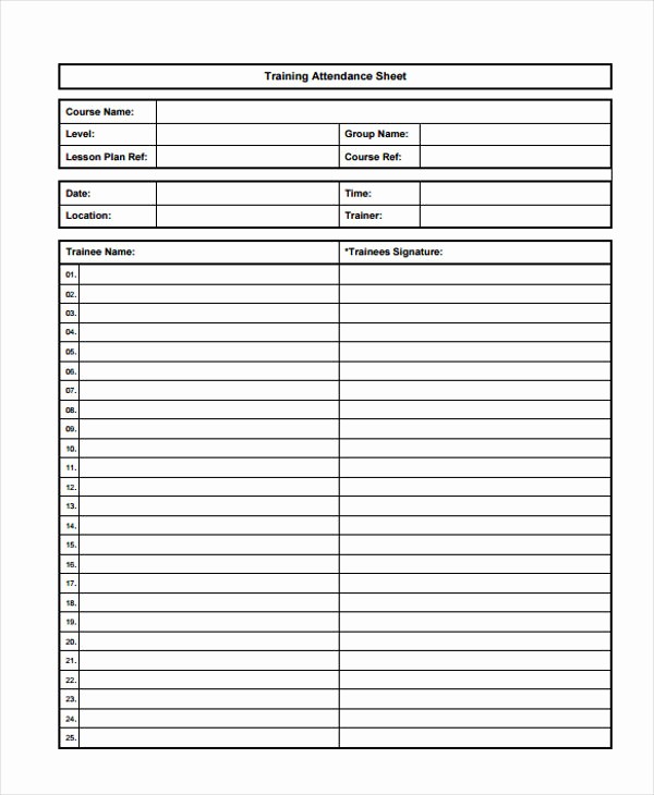 Training Sign In Sheet Excel Inspirational Training Sheet Templates 6 Free Pdf format Download