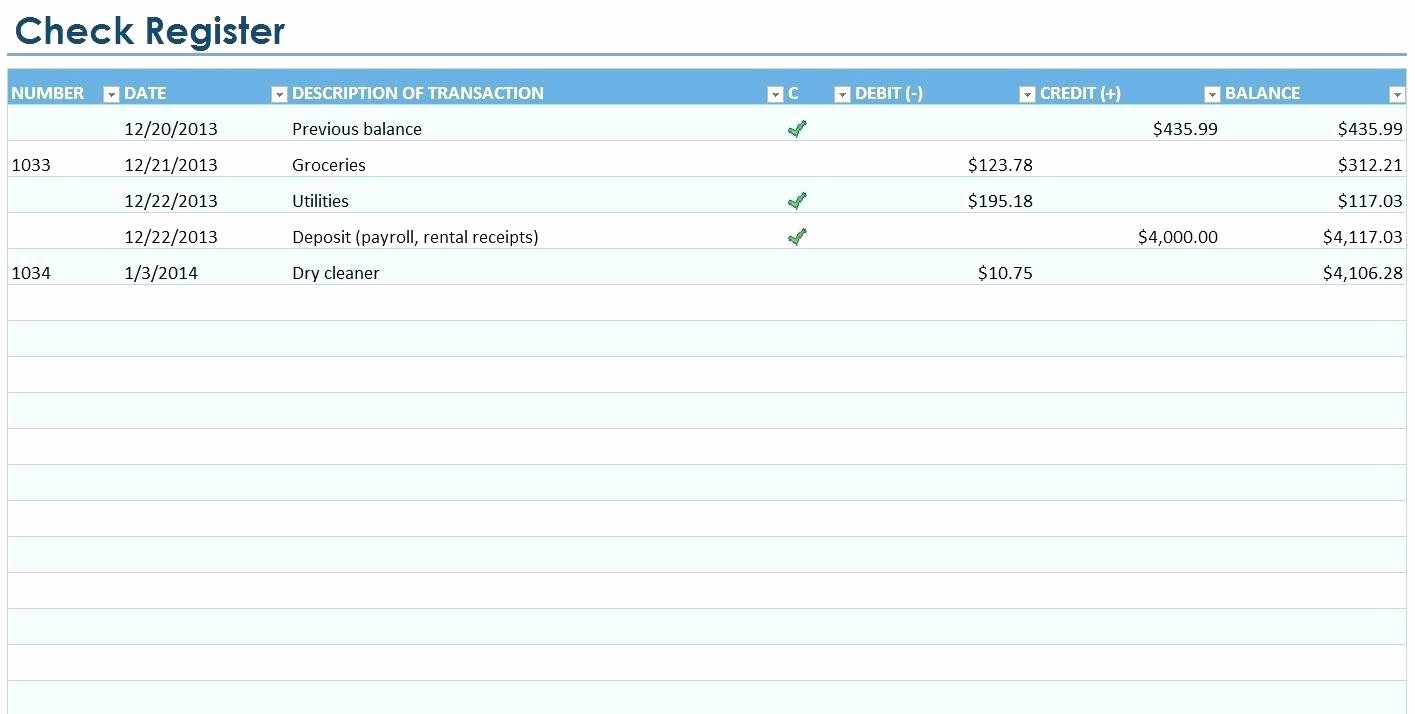 Transaction Register for Checking Account New Template Excel Checking Account Template