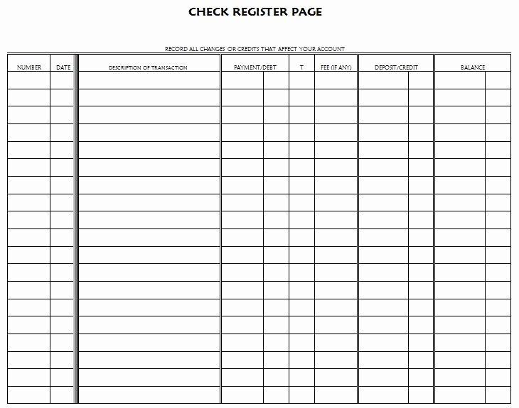 Transaction Registers for Checking Accounts Fresh Blank Checkbook Register