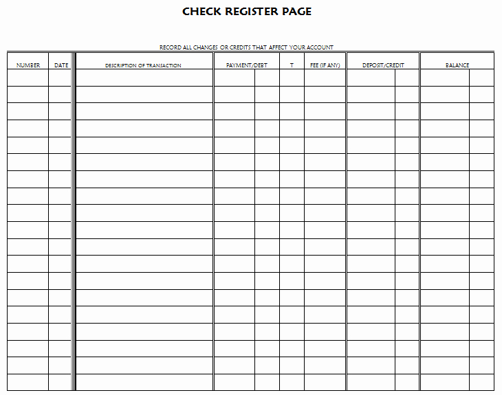 Transaction Registers for Checking Accounts Fresh Blank Checkbook Register