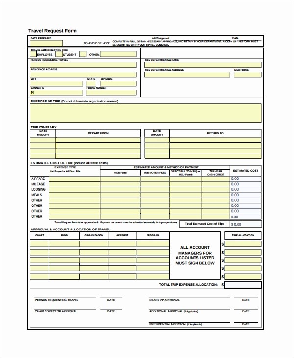 Travel Advance Request form Template Inspirational 10 Travel Request forms