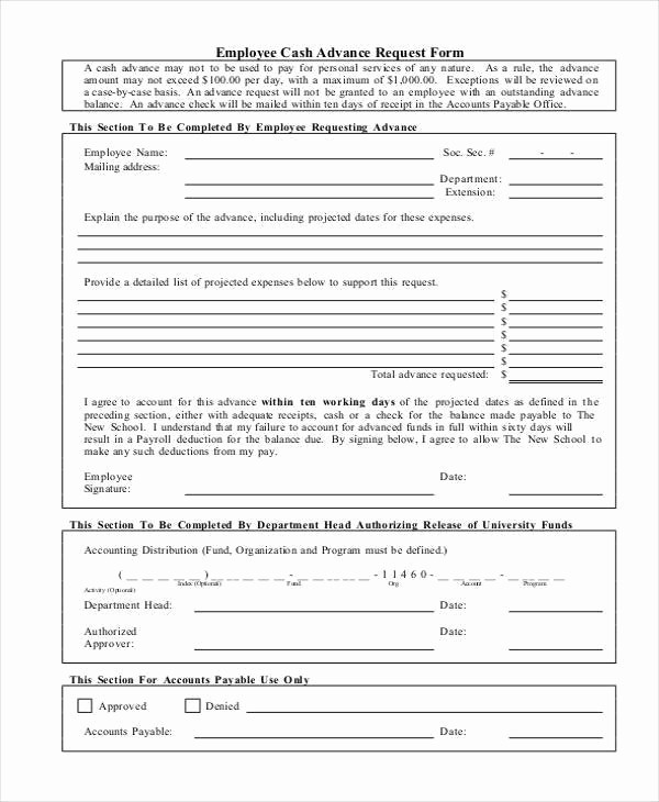 Travel Advance Request form Template Inspirational Employee Advance form