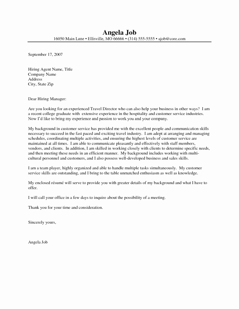 Travel Agent Letter to Client Unique Cover Letter Examples for Resumes tourism – Perfect