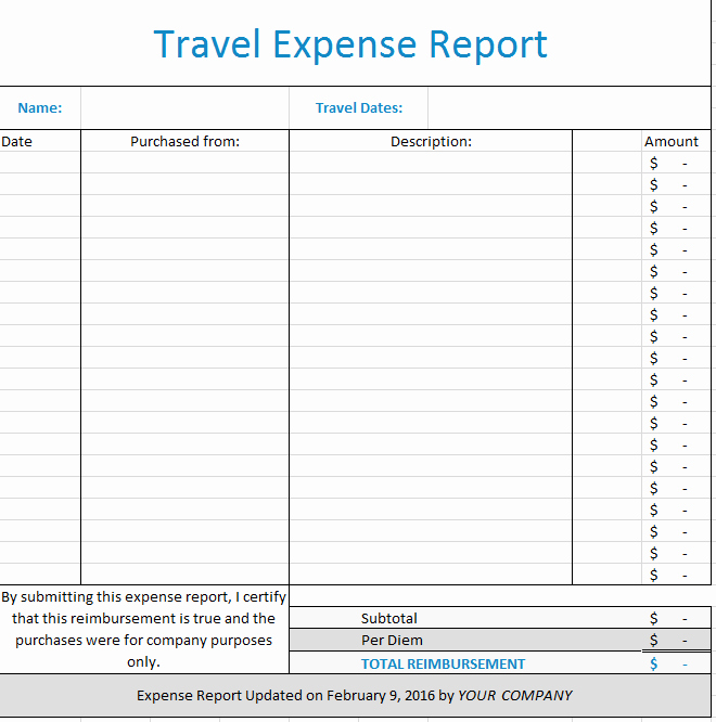 Travel Expense Reimbursement form Template Awesome Travel Expense Report Template [free Download]