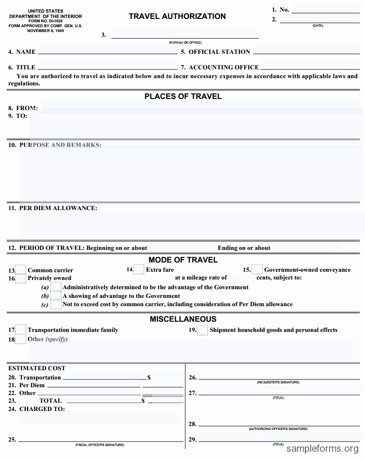 Travel Request form Template Excel Awesome Travel Authorization form Sample forms