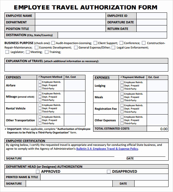 Travel Request form Template Excel New 9 Sample Travel Authorization form Examples to Download