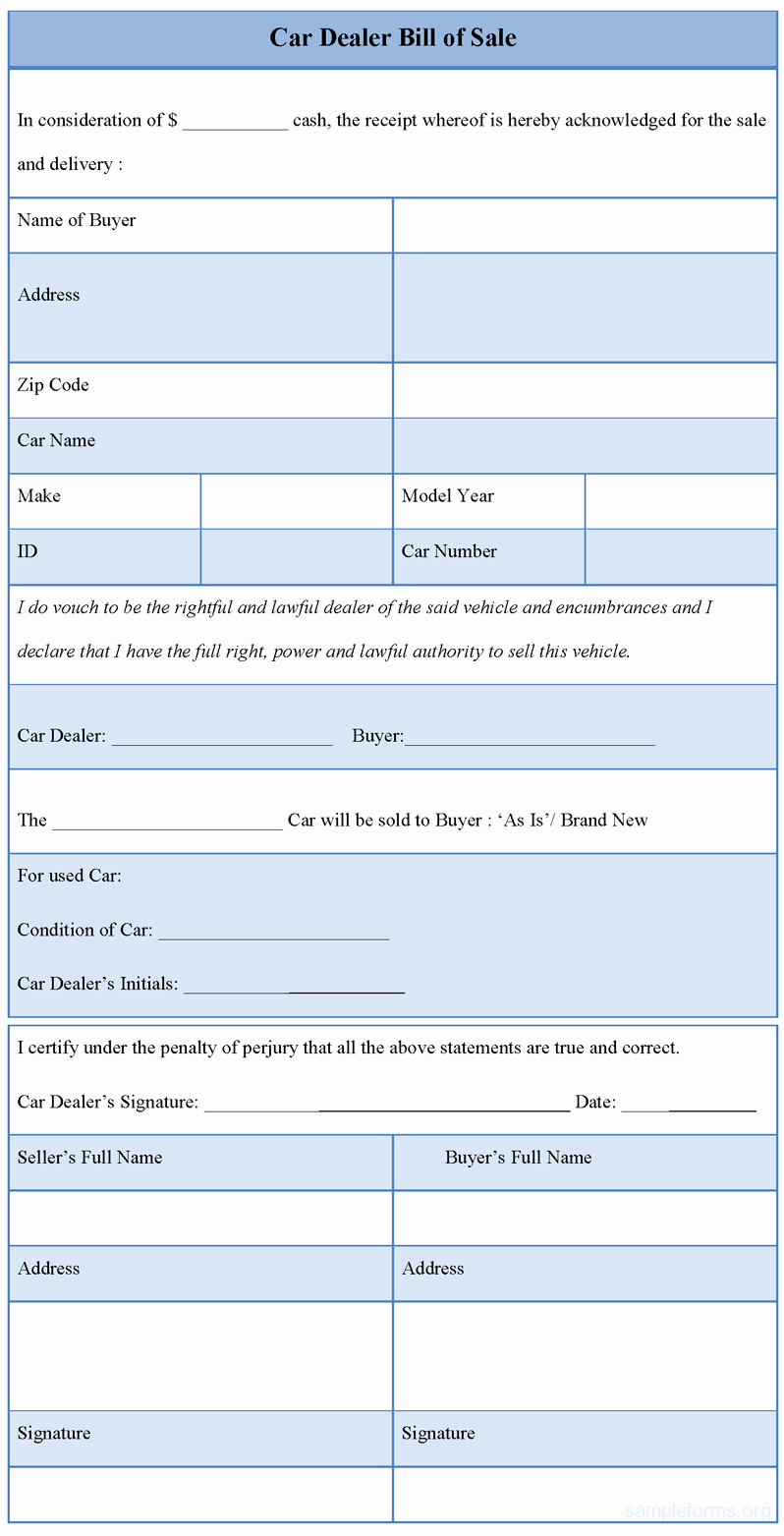 Truck Bill Of Sale form Awesome Car Dealer Bill Of Sale form Sample forms
