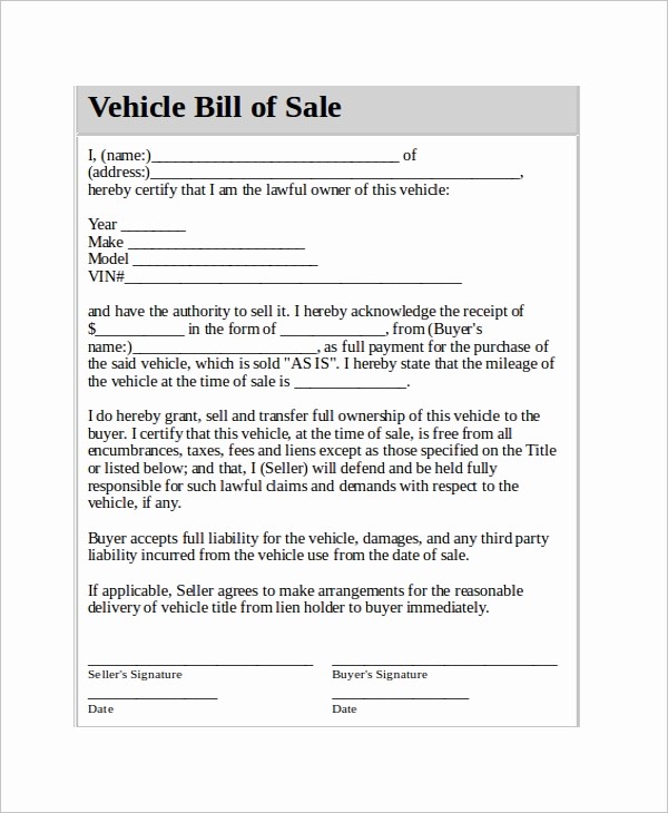 Truck Bill Of Sale Template Inspirational Vehicle Bill Of Sale Template 14 Free Word Pdf