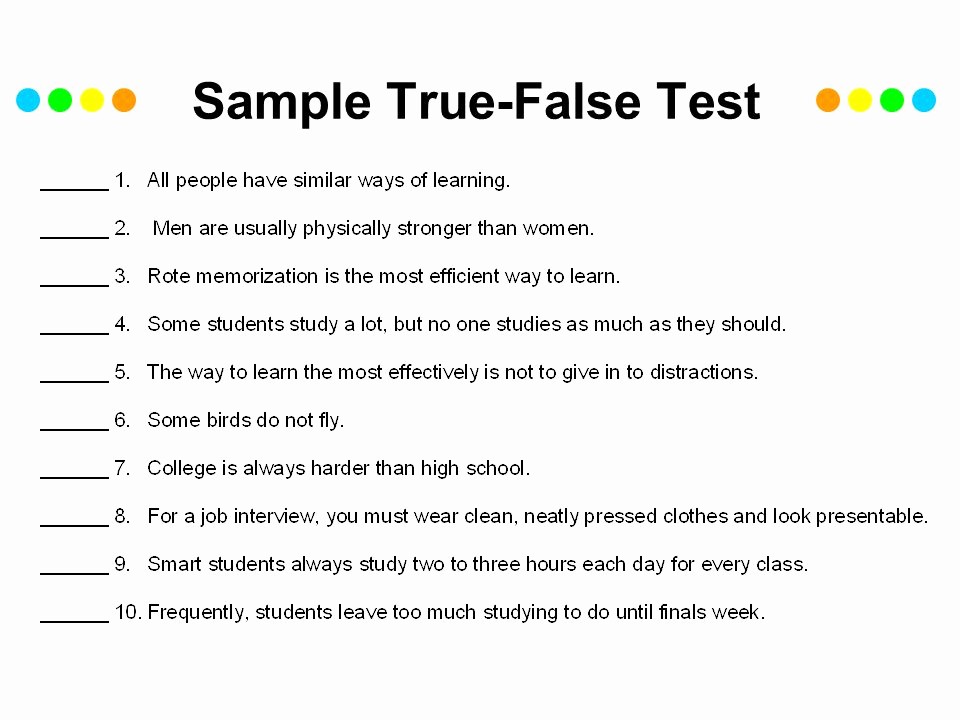 True or False Quiz Maker Lovely Test Taking Goals Identify Your Reactions to Test Taking