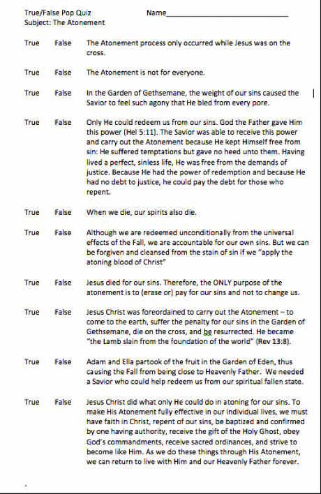 True or False Test Template Beautiful Staying Plumb In the Gospel Sunday School Lesson