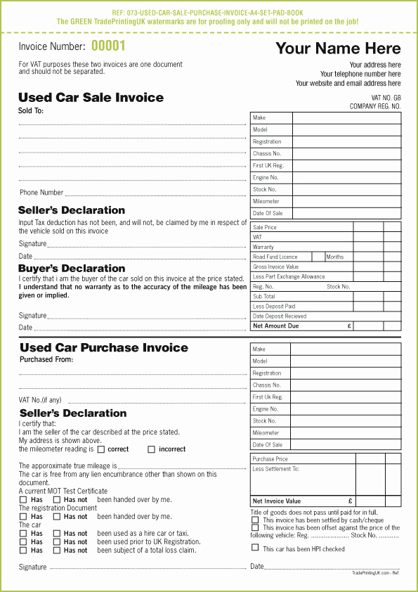 Used Car Sales Receipt Template Lovely Used Car Sales Invoice Template Uk