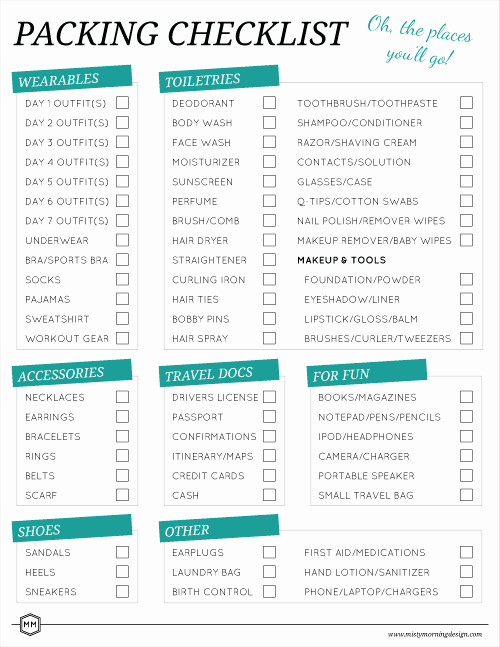 Vacation to Do List Printable Lovely Packing List Free Printable