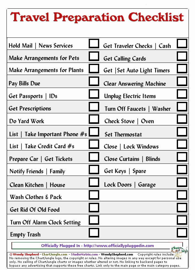 Vacation to Do List Printable Unique Travel Preparation Checklist for Home Owners What