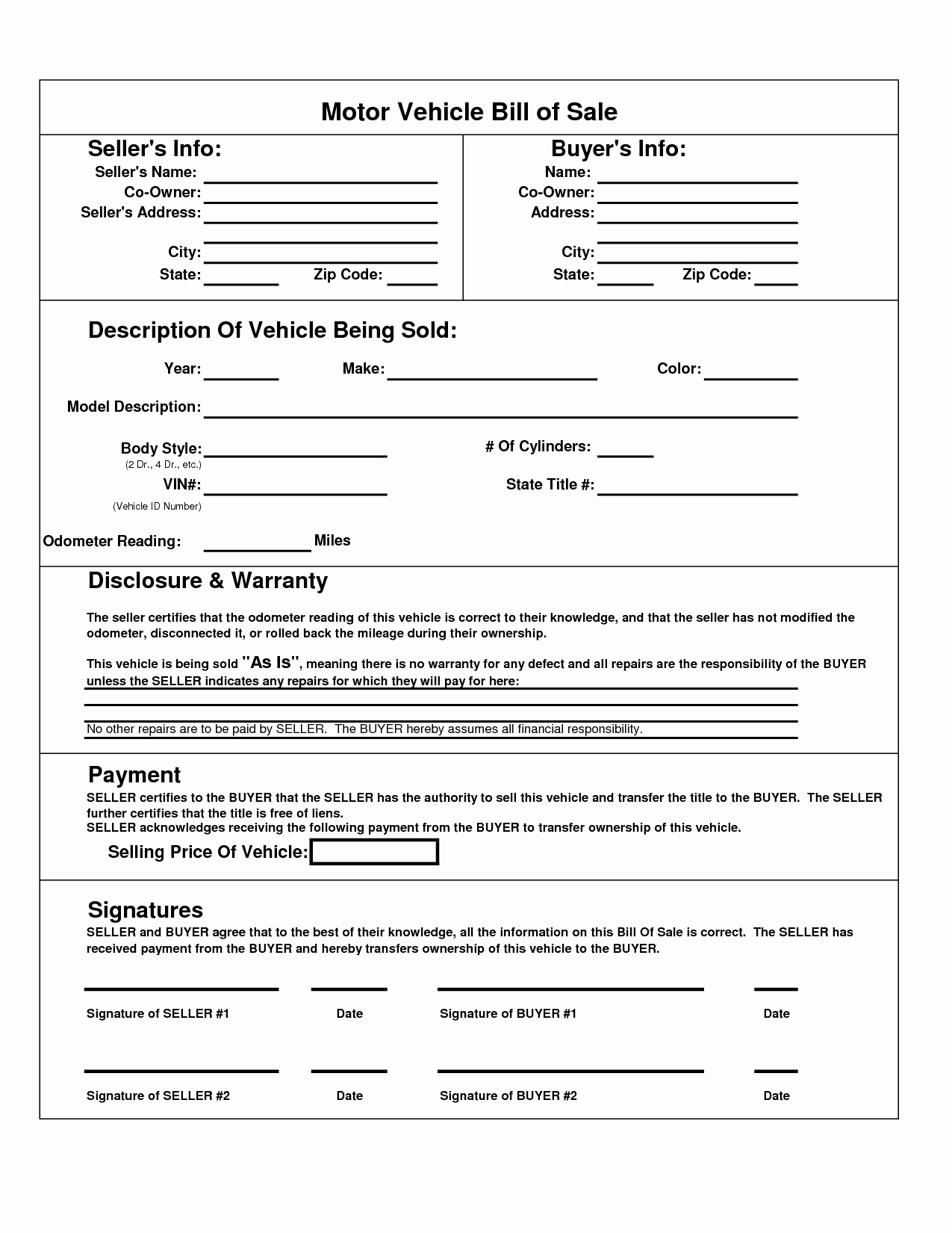 Vehicle Bill Of Sale forms Fresh Printable Car Bill Of Sale Pdf