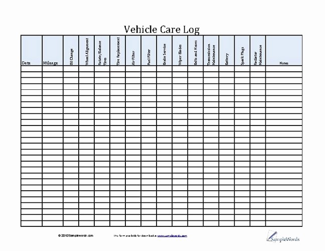 Vehicle Maintenance Log Book Pdf Beautiful Vehicle Care Log Printable Pdf form for Car Maintenance