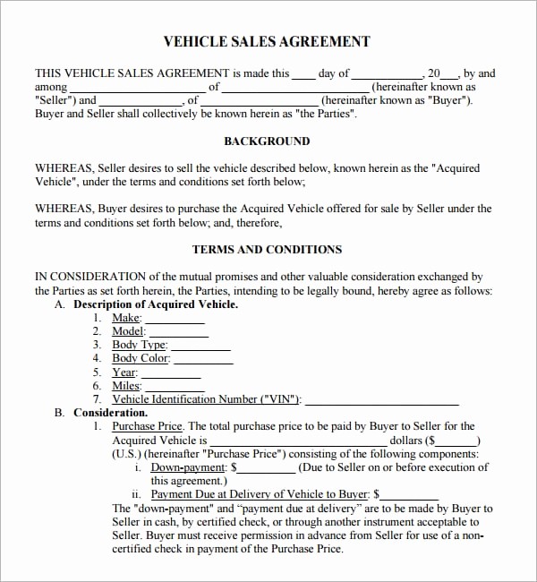 Vehicle Sale Agreement with Payments Elegant 6 Free Sales Agreement Templates Excel Pdf formats