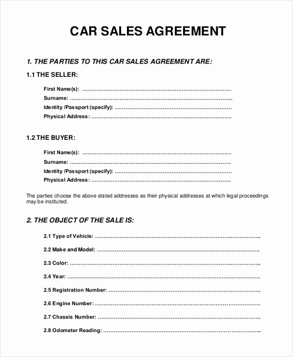 Vehicle Sale Agreement with Payments Fresh 10 Sample Sales Agreement forms Free Sample Example