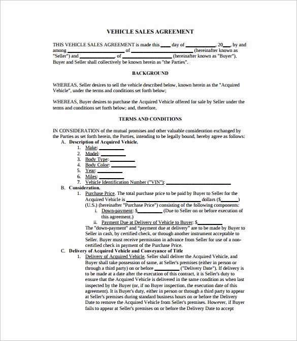 Vehicle Sale Agreement with Payments Luxury Sales Agreement 10 Download Free Documents In Word Pdf