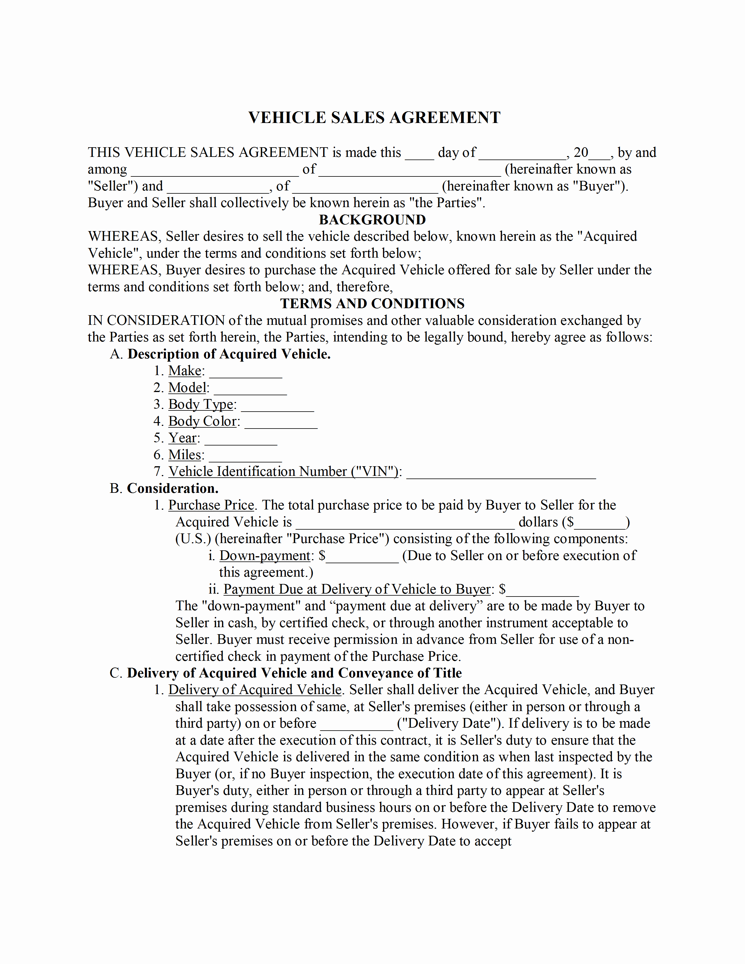 Vehicle Sale Agreement with Payments New Car Sale Agreement Template