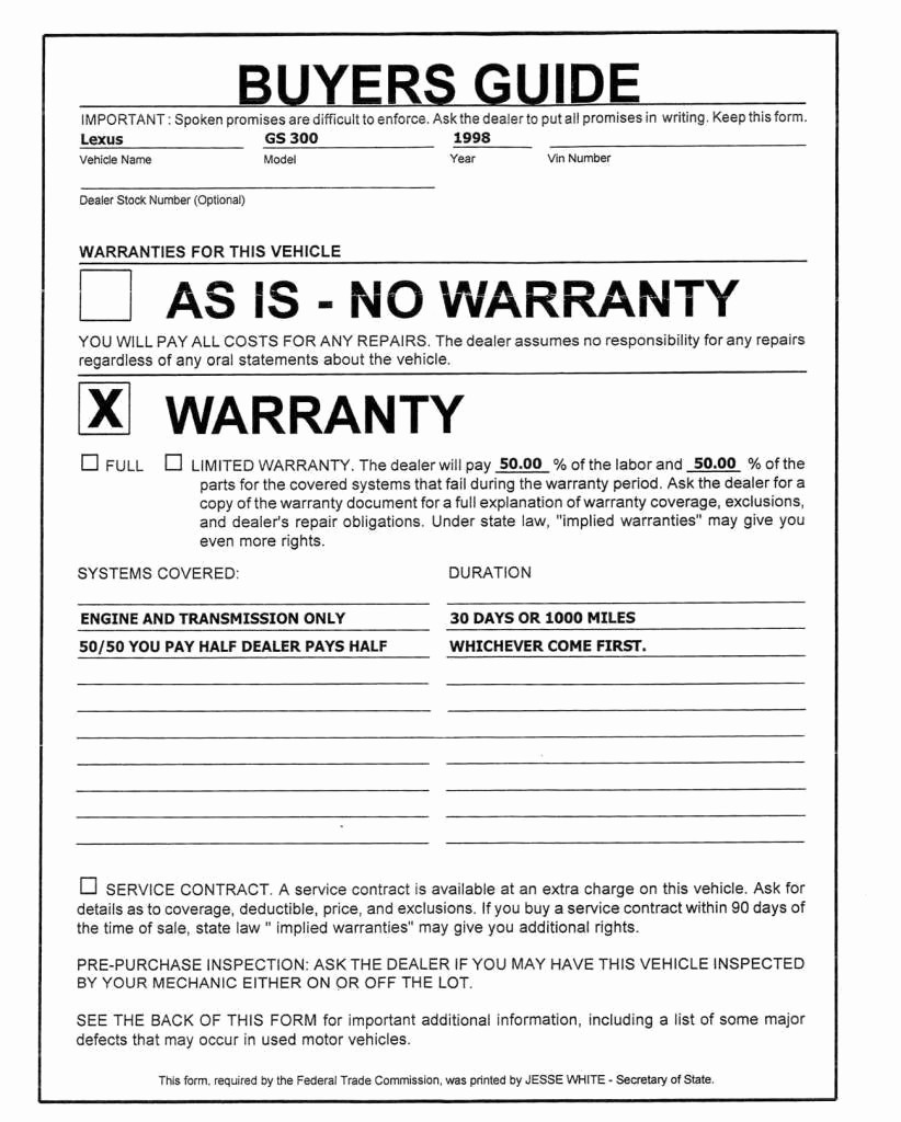 Vehicle Sale as is form Awesome Ftc Revises Its Used Car Information Sticker