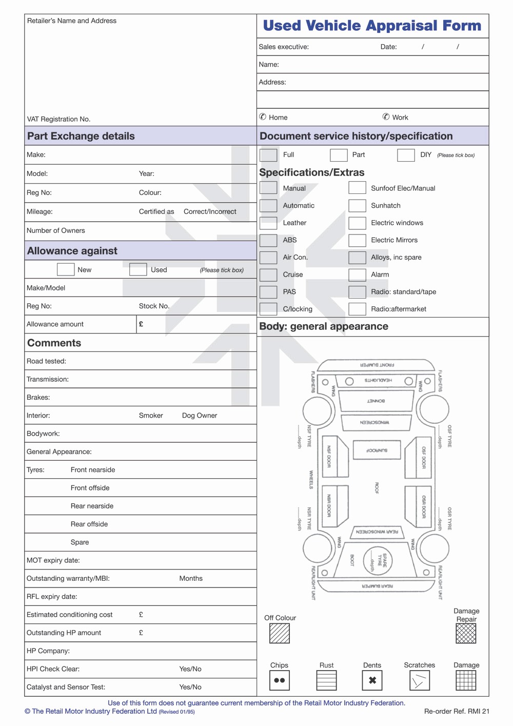 Vehicle Service Due Status Report Best Of Rmi021p Used Vehicle Appraisal form Pad Rmi Webshop