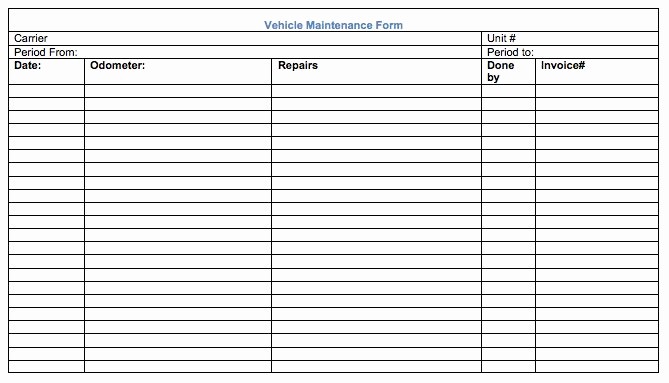 Vehicle Service Due Status Report Lovely Vehicle Maintenance Record form