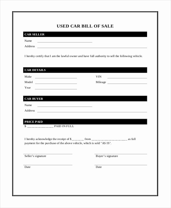 Vehicle sold as is Template Unique Vehicle Bill Of Sale Template 14 Free Word Pdf