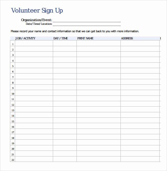 Volunteer Sign Up form Template Best Of 34 Sample Sign In Sheet Templates – Pdf Word Apple