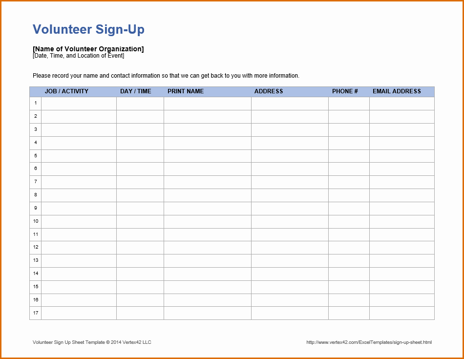 Volunteer Sign Up Sheet Printable Awesome 10 Volunteer Sign Up Sheet Template