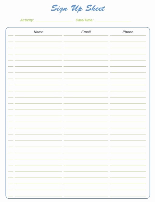Volunteer Sign Up Sheet Printable Beautiful 9 Free Sample Volunteer Sign Up Sheet Templates