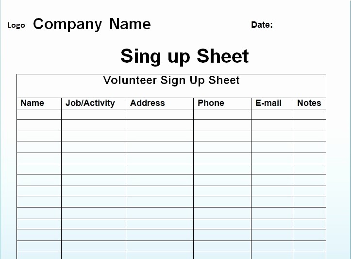 Volunteer Sign Up Sheet Printable Luxury Free Sign Up Sheet Template Excel and Word Excel Tmp