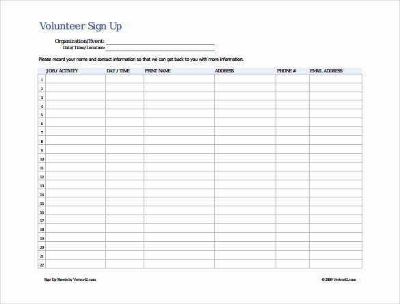 Volunteer Sign Up Sheet Printable Luxury Sign Up Sheet Template 10 Free Samples Examples format