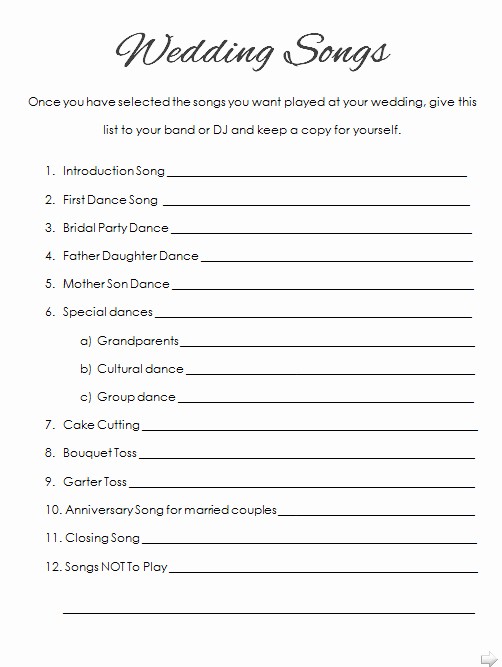 Wedding Ceremony song List Template Best Of How to Plan Your Wedding Reception Music Printable List