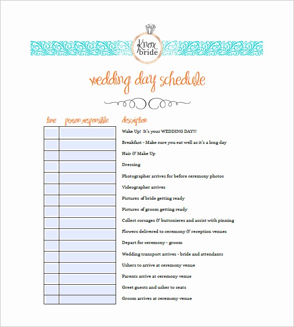 Wedding Day Timeline Template Free Beautiful 9 Wedding Agenda Templates Free Sample Example format