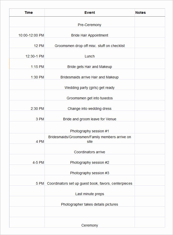 Wedding Day Timeline Template Free Lovely 11 Wedding Schedule Templates Free Pdf Doc format