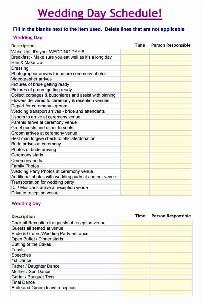 Wedding Day Timeline Template Free Lovely 28 Wedding Schedule Templates &amp; Samples Doc Pdf Psd
