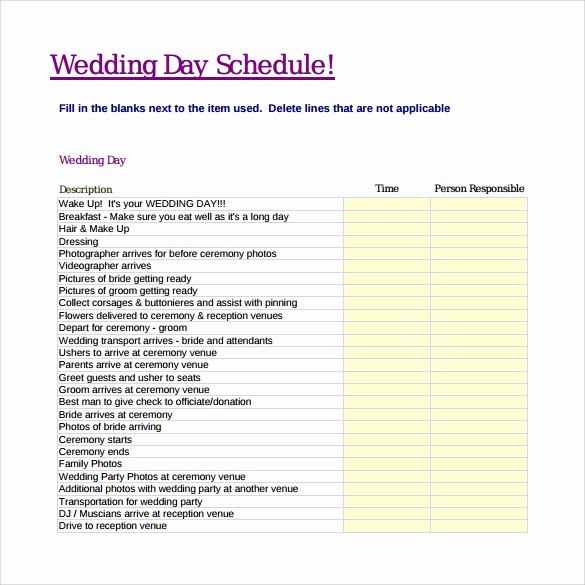Wedding Day Timeline Template Free Unique 10 Wedding Schedule Samples