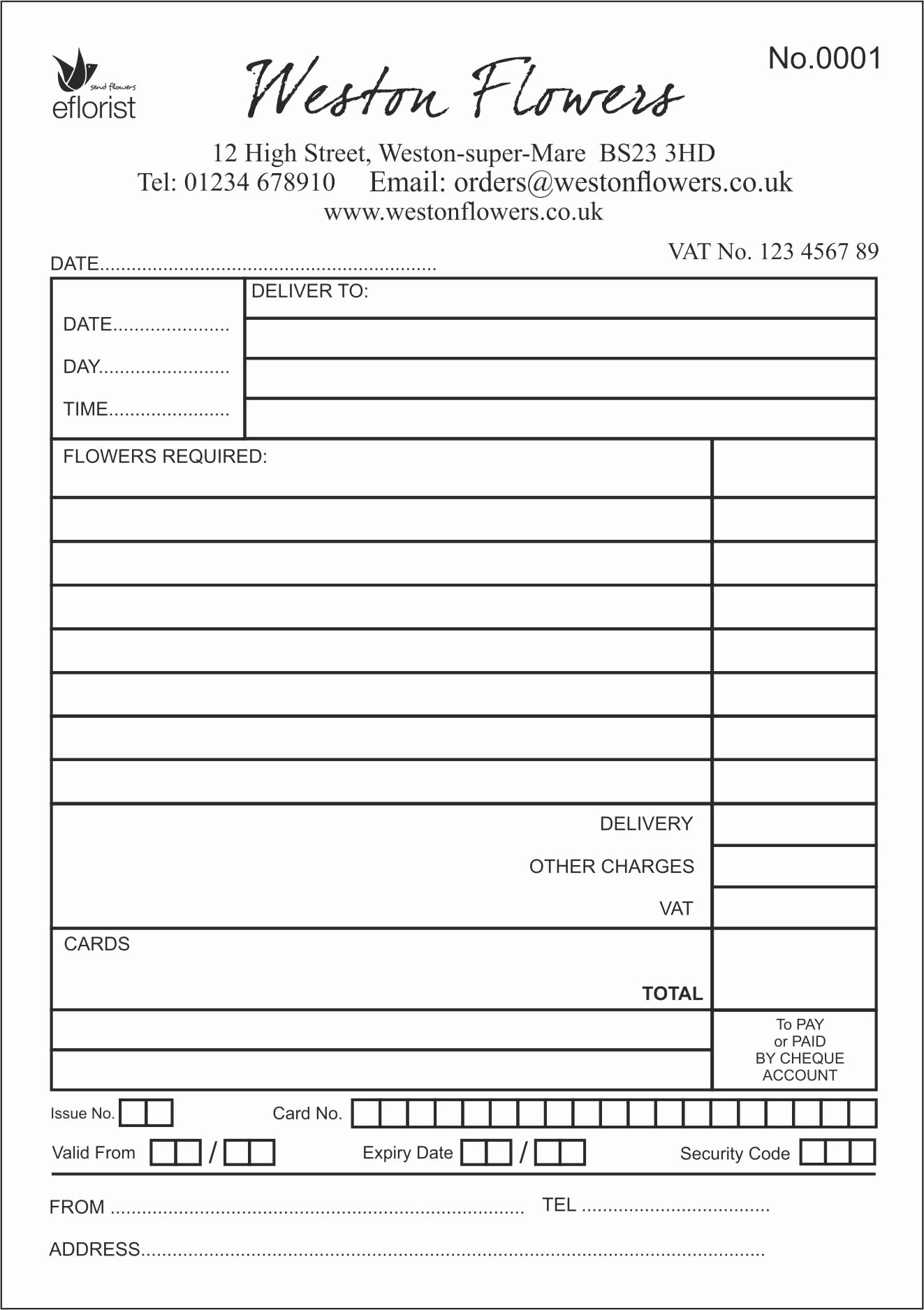Wedding Flowers order form Template Awesome order Pads