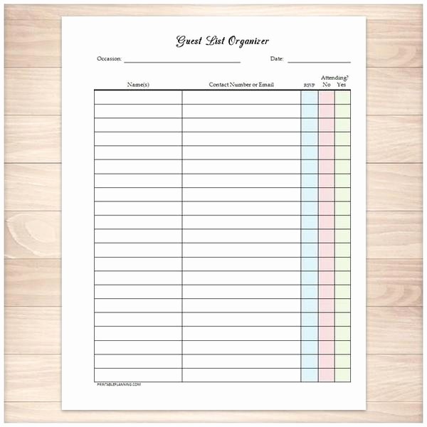 Wedding Guest List Print Out Beautiful Guest List Rsvp organizer event Planning Printable at