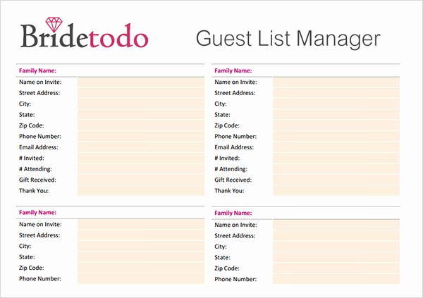 Wedding Guest List Print Out Best Of 17 Wedding Guest List Templates – Pdf Word Excel
