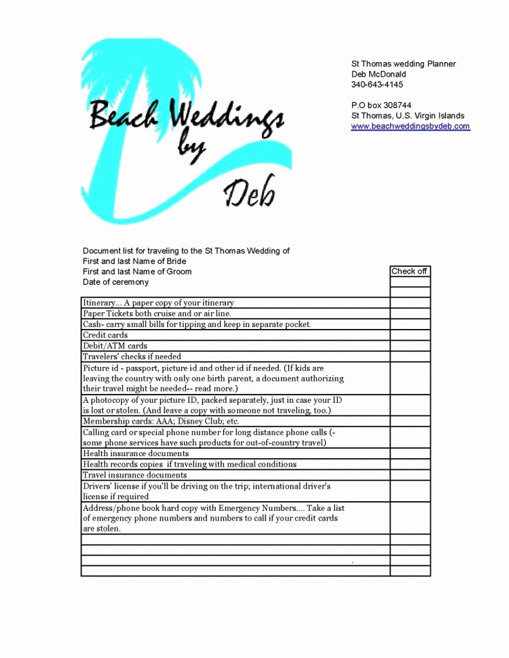 Wedding Guest List Print Out Elegant A St Thomas Wedding or Destination Wedding Travel Document