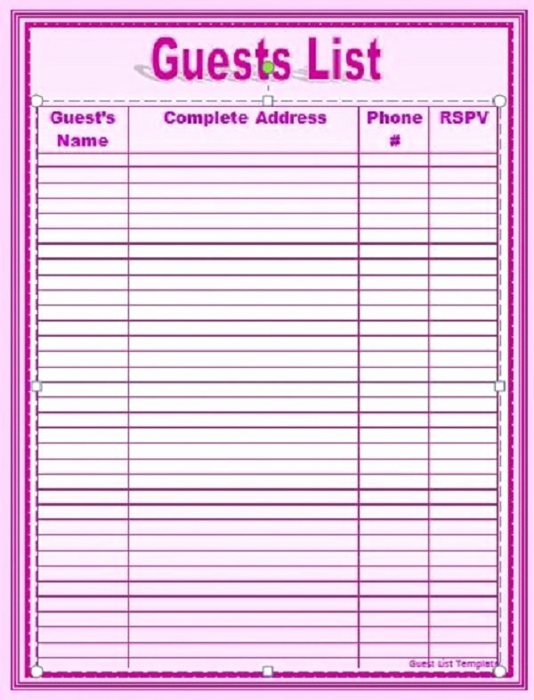 Wedding Guest List Printable Template Awesome 35 Beautiful Wedding Guest List &amp; Itinerary Templates